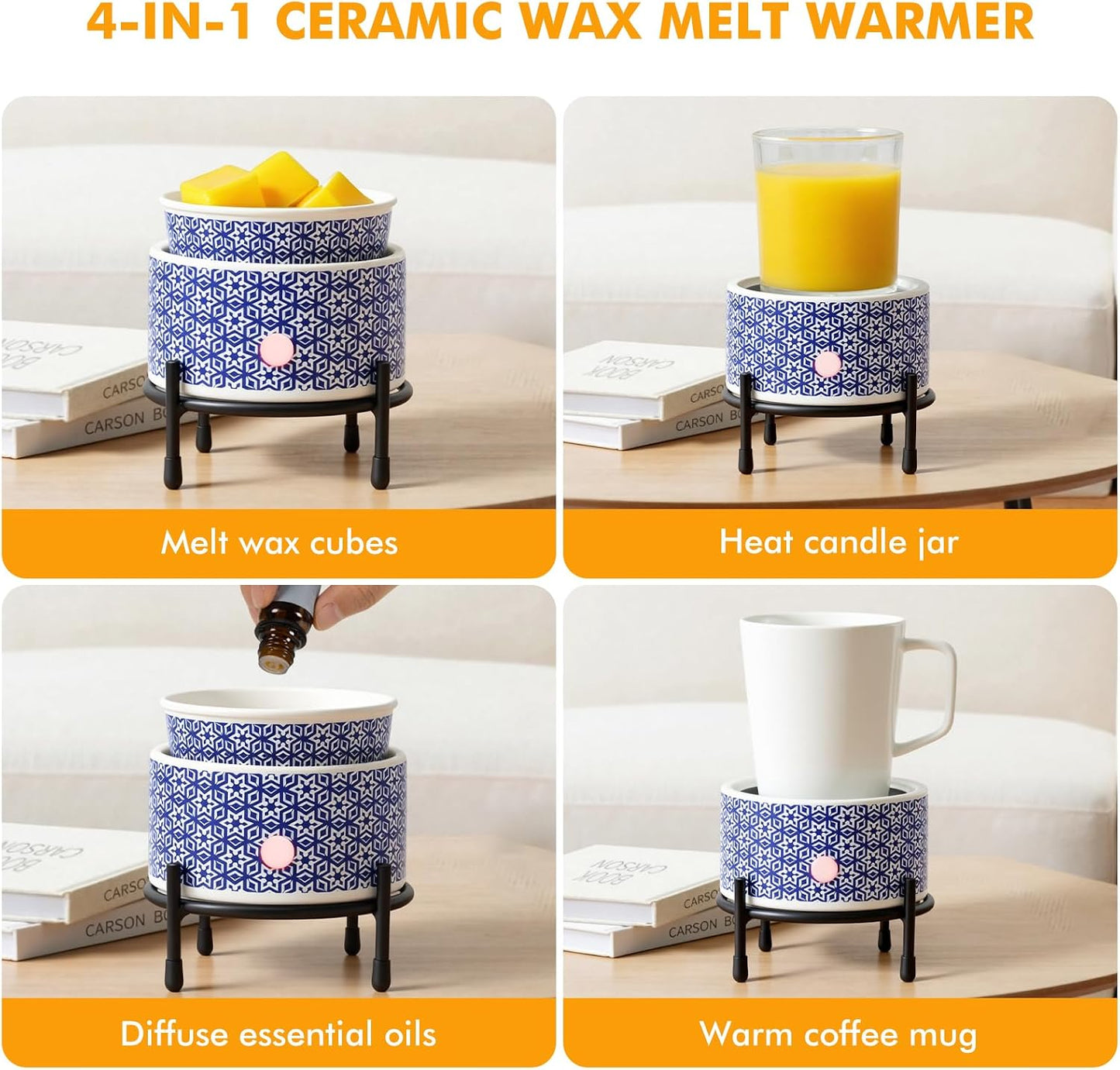 EQUSUPRO Wax Melt Warmer for Scented Wax Melts 3-in-1 Electric Ceramic Candle Wax Warmer Burner Fragrance Wax Melter for Home Office Bedroom Gift & Decor (Leaf)