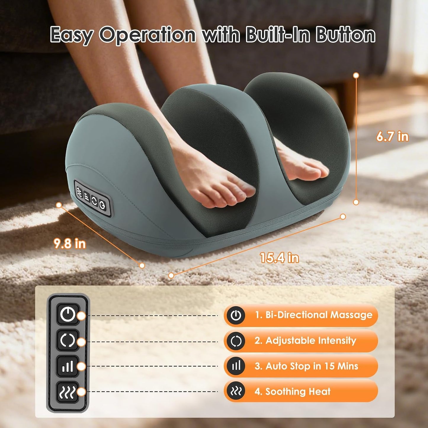 Black Foot Massager with Heat Electric Foot and Calf Massager with Roller Deep Shiatsu Feet Massage for Plantar Fasciitis Neuropathy & Pain Relief Gifts for Women & Men