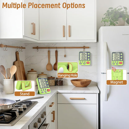 Digital Dual Kitchen Timer, 3-Channel Magnetic Countdown Timer for Cooking