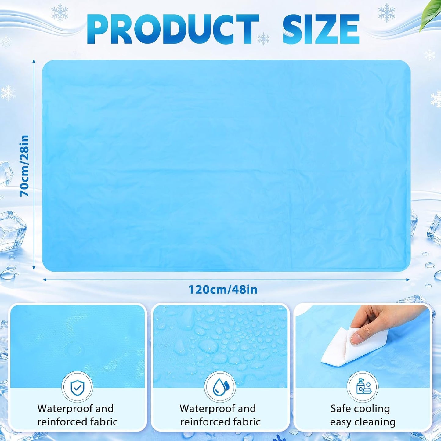 Novabright 2 Pcs Cooling Pad with Pillow Set Cold Mat Gel for Bed 47'' x 28'' Cooling Mattress Pad for Night Sweats, Hot Sleepers, Hot Flashes, Pain Relief, Summer Supplies(Simple,Sky Blue)