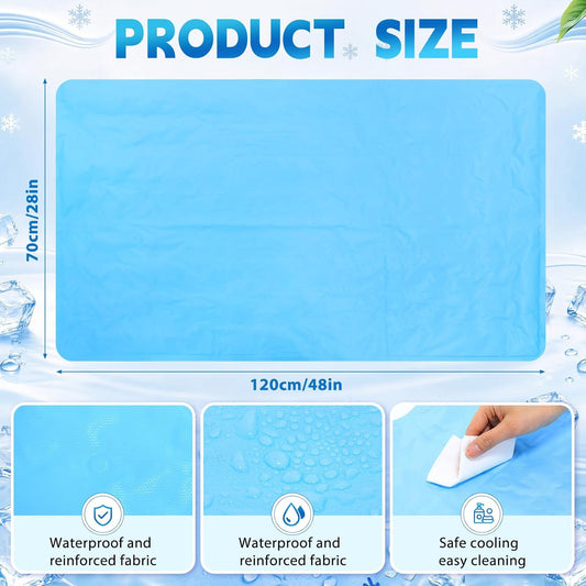 Novabright 2 Pcs Cooling Pad with Pillow Set Cold Mat Gel for Bed 47'' x 28'' Cooling Mattress Pad for Night Sweats, Hot Sleepers, Hot Flashes, Pain Relief, Summer Supplies(Simple,Sky Blue)