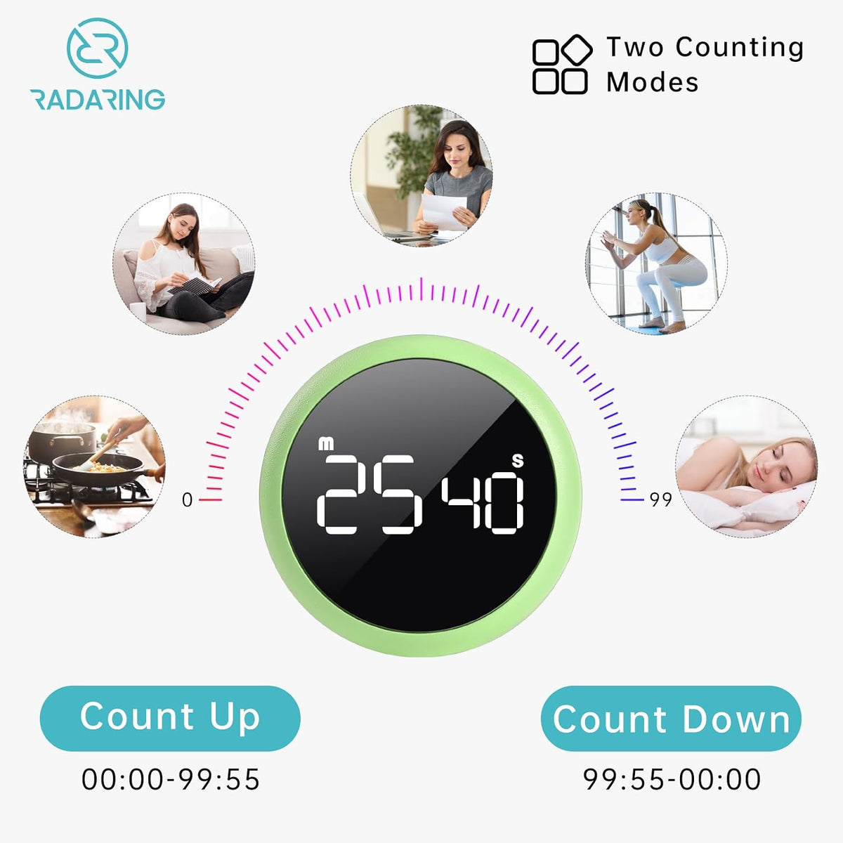 Amber Quick Que Kitchen Timers, Visual timers Large LED Display Magnetic Countdown Countup Timer for Classroom Cooking Fitness Baking Studying Teaching, Easy for Kids and Seniors (Amber)