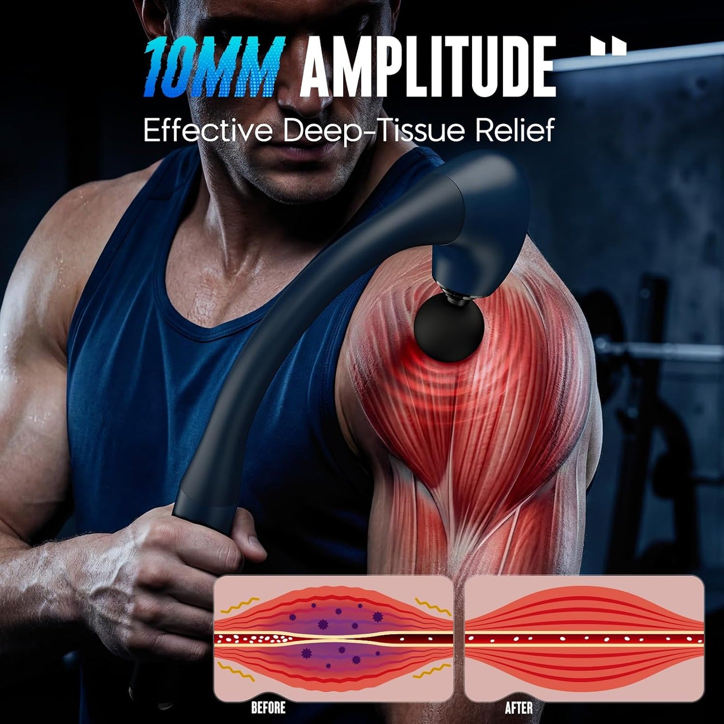 FVZ Massage Gun with Upgraded Extension Handle, Portable 10MM Massage Gun Deep Tissue, Back Massager, Muscles/Neck/Shoulders/Waist/Legs Massager, Gifts for Men