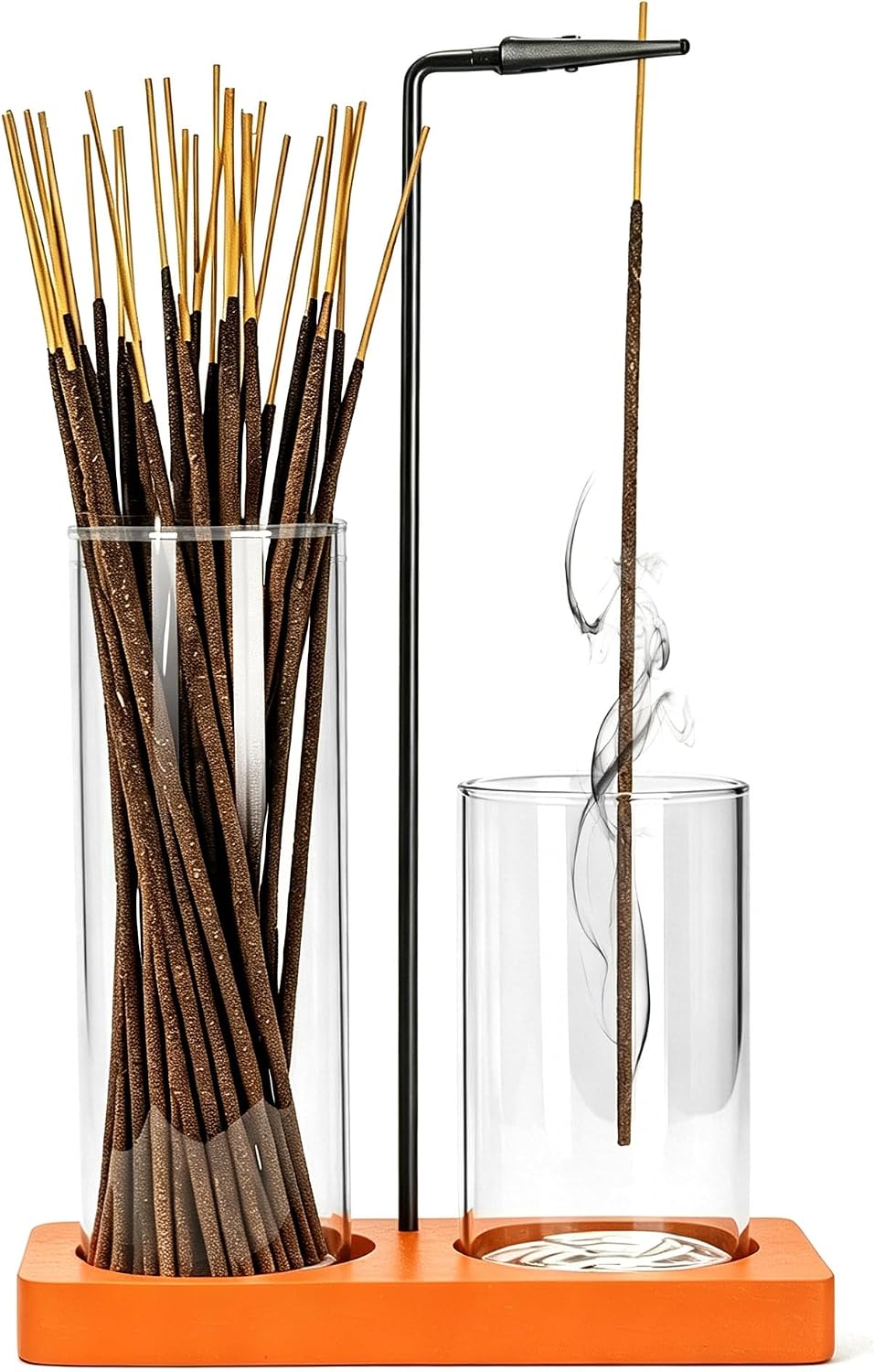 2 in 1 Incense Burner Holder for Sticks,Glass Incense Holder with Storage,Upside Down Incense Holder for Sticks with Glass Ash Catcher for Meditation Yoga Spa Room Home Decor[Full Black]