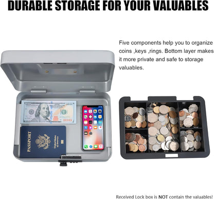 KYODOLED Small Cash Box with Combination Lock & Removable Money Tray, Black