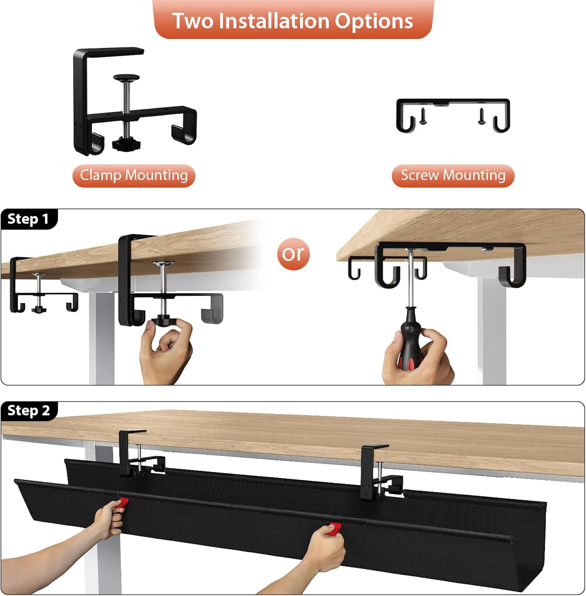 Univivi No Drill Under Desk Cable Management Tray, 36 inch Cable Management