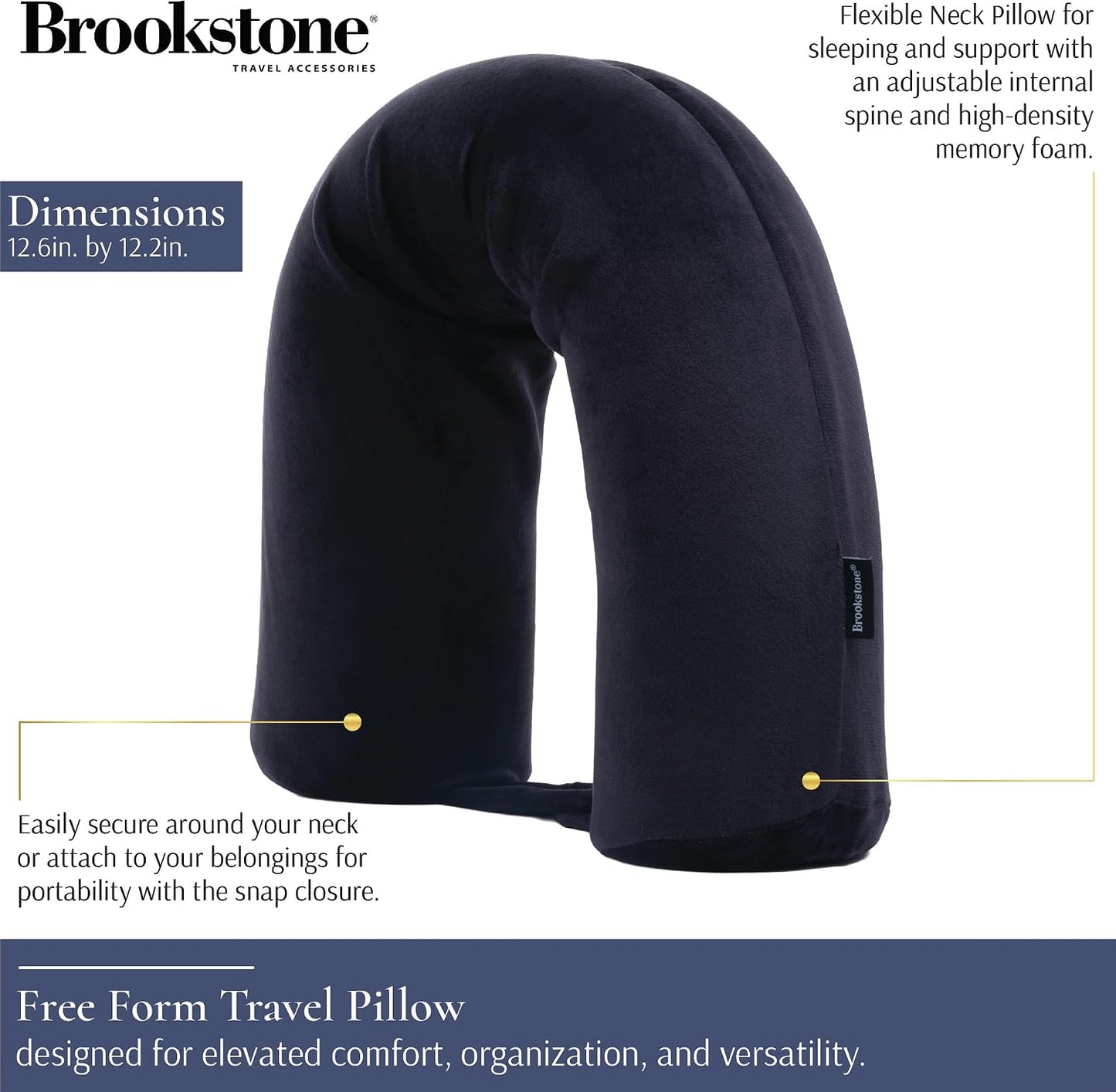 Brookstone Free Form Travel Pillow - Lightweight Flexible Memory Foam Travel Neck Pillow for Sleeping, Car, Airplane & Travel Support, Blue