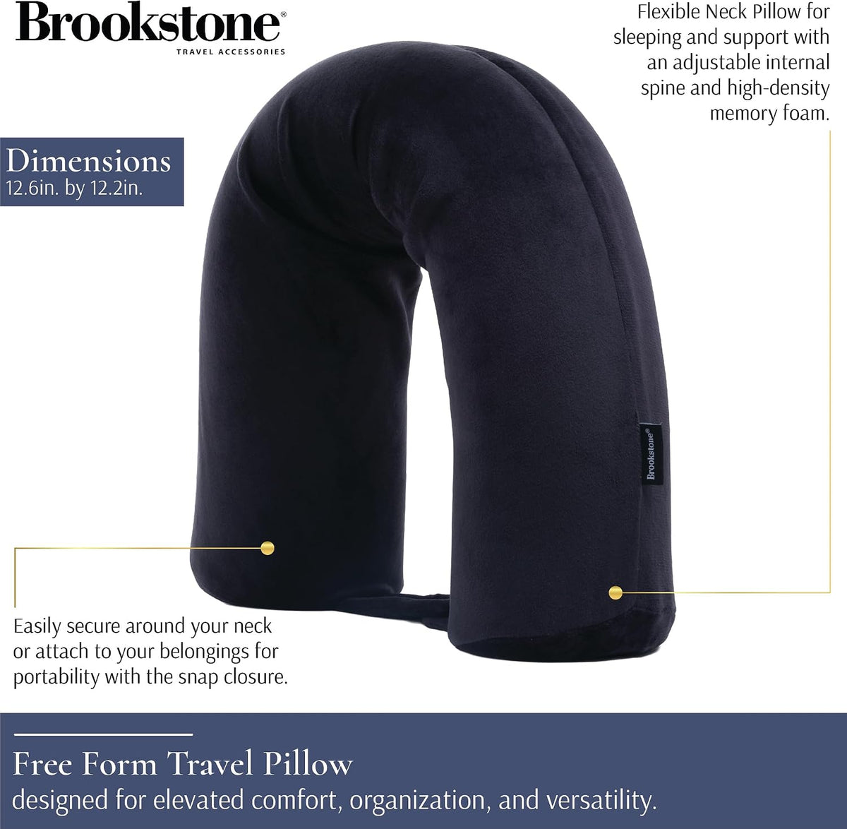 Brookstone Free Form Travel Pillow Lightweight Flexible Memory Foam Pillow