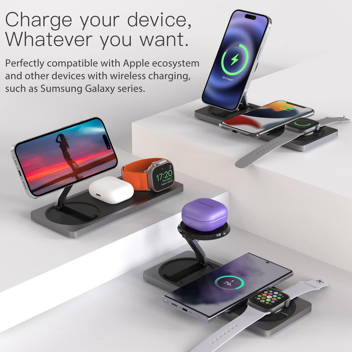 PETINO 3 in 1 Wireless Charging Station for Apple Devices with MagSafe