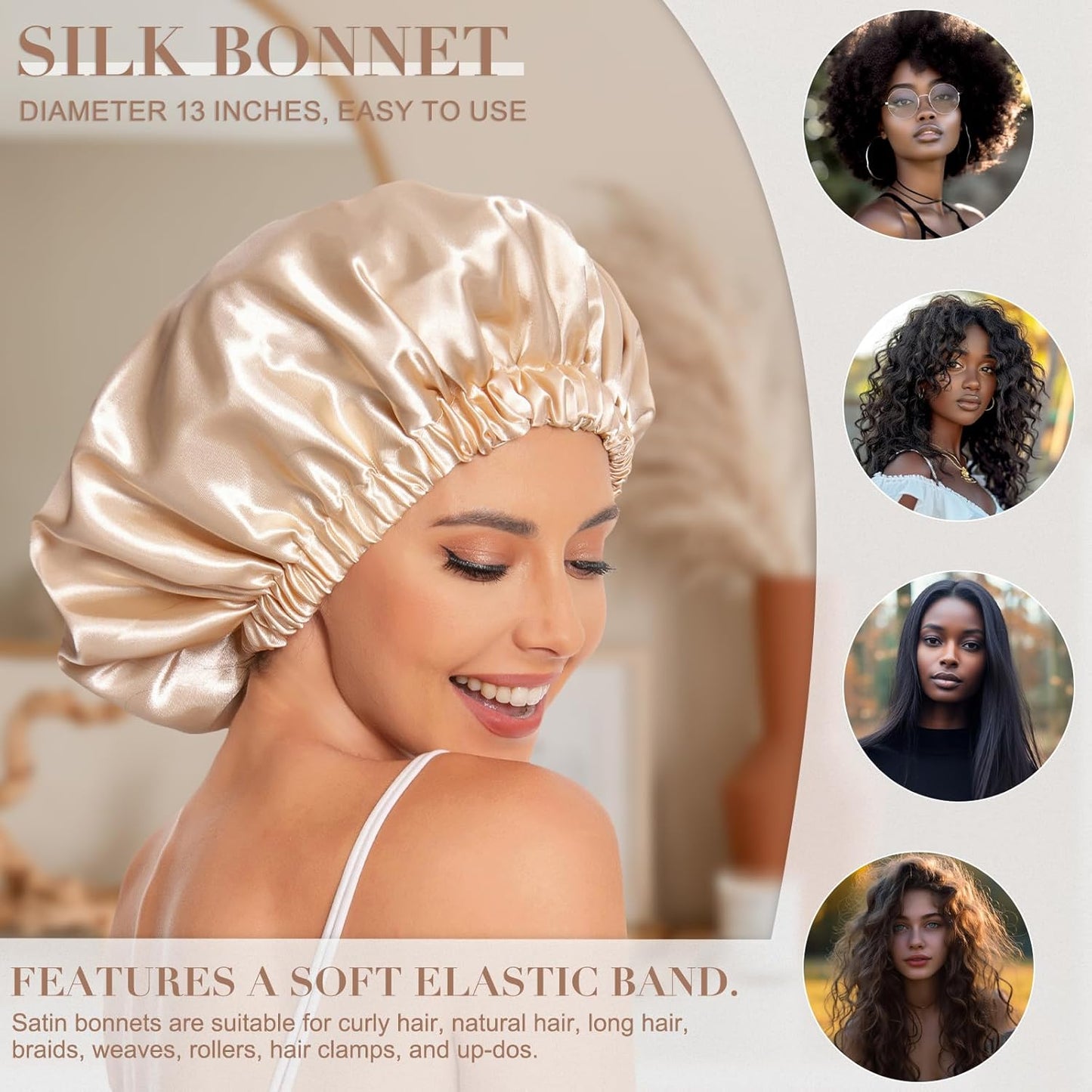 Satin Bonnet Silk Bonnet Hair Bonnet for Sleeping-Slouchy Beanie Hat Satin Sleep Cap for Women's Natural & Curly Hair(Blue Zircon)