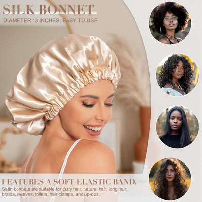 Satin Bonnet Silk Bonnet Hair Bonnet for Sleeping-Slouchy Beanie Hat Satin Sleep Cap for Women's Natural & Curly Hair(Blue Zircon)