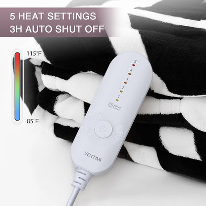 VENTIMI Electric Blanket Heated Throw, 50" x 60" Heated Blanket with 5 Heat Levels & 3 Hours Auto Off, Fast Heating Blankets with ETL & FCC Certification, Grey