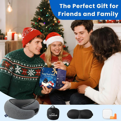 Travel Pillow Neck Pillow for Airplane Travel Essentials - Memory Foam Travel Neck Pillow, Stops Head Bobbing With Eye Mask & Earplugs, Portable Carry Bag for Long Flights| Airplane Accessories Black