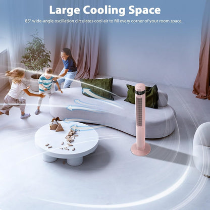Antarctic Star Tower Fan 85°Oscillating Fan Quiet Cooling 12H Timer Remote Control Bladeless Electric 3 Speeds Wind 3 Modes, 42INCH, PINK