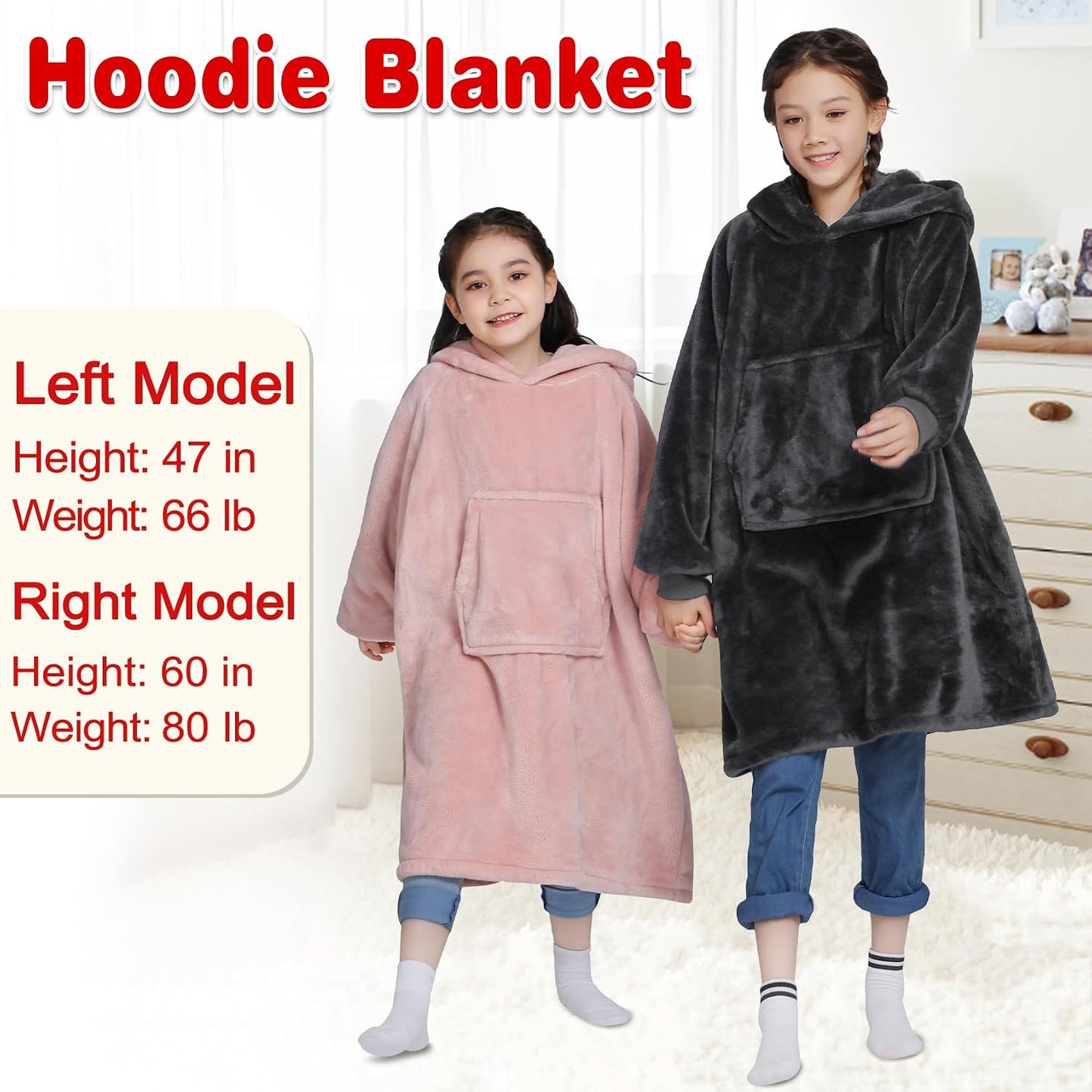 Waitu Wearable Blanket Sweatshirt Gifts for Women and Men, Warm and Cozy Giant Blanket Hoodie, Thick Flannel Blanket with Sleeves and Giant Pocket - Dark Gray