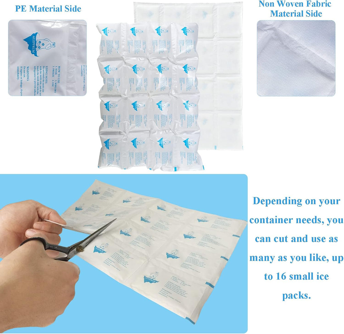 Reusable Ice Packs for Shipping & Coolers Dry Ice for Shipping Frozen Food Cold Pack for Lunch Bags, Long Lasting Cold Ice Pack Sheets for Transport Food (10 Sheets x 16 Cells)