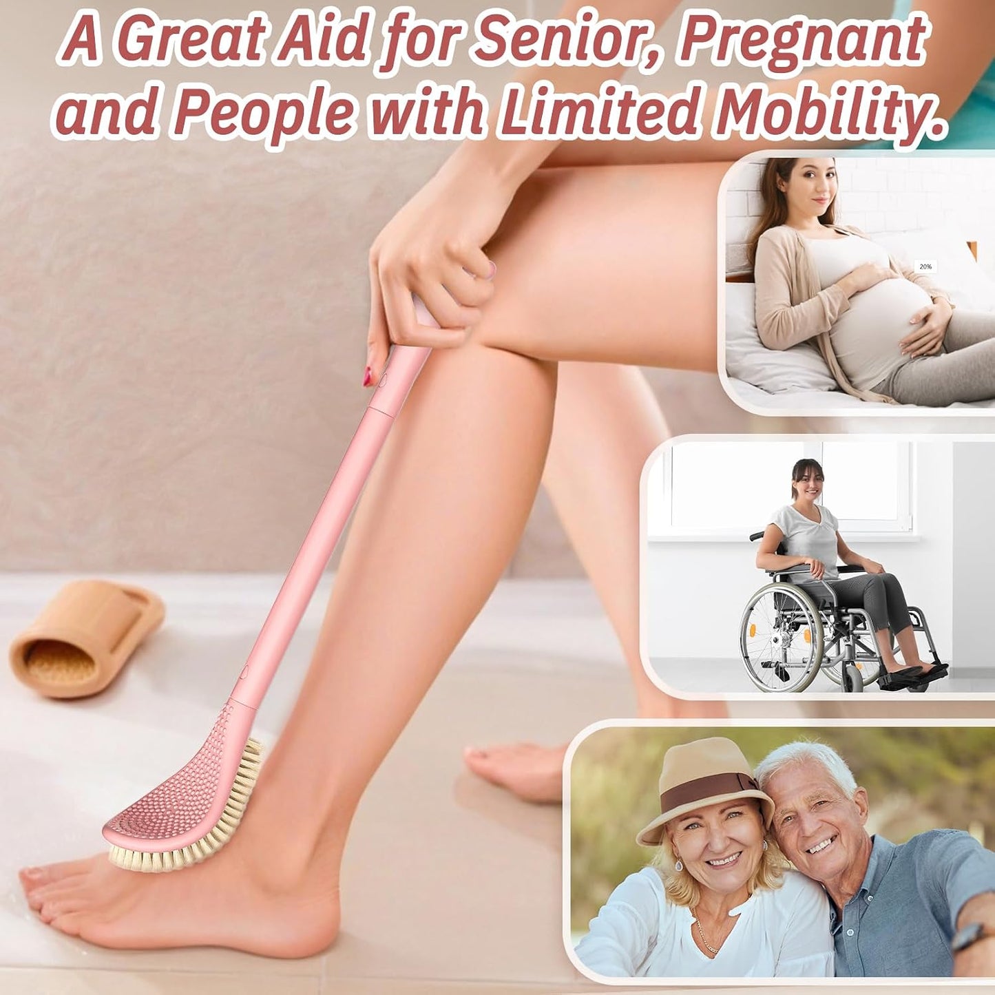 New Foot Brush with Adjustable Long Handle, 3-in-1 Foot Scrubber for Wet or Dry Brushing, 10.2’’- 27.5’’ Foot Scrub Brush for Senior, Pregnant, Disabled, or Injured, Gift-Box Packed(White)