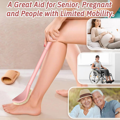 New Foot Brush with Adjustable Long Handle, 3-in-1 Foot Scrubber for Wet or Dry Brushing, 10.2’’- 27.5’’ Foot Scrub Brush for Senior, Pregnant, Disabled, or Injured, Gift-Box Packed(White)