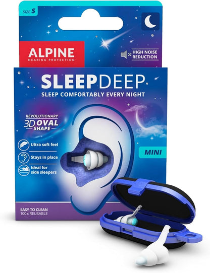 Alpine SleepDeep Earplugs for Sleeping – Side Sleepers & Snoring – Ultra-Soft Noise Reducing Earplugs – 27dB SNR – Hypoallergenic, Silicone-Free – 2 Pairs (S + L)