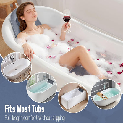 Luxury Full Body Bathtub Pillow 6D Air Mesh,Extra Long Bath Pillow for Tub Non Slip,Soft Relax Tub Pillow for Bath Head Neck Back Waist Support,Large Thick Spa Bathtub Cushion (Gray)