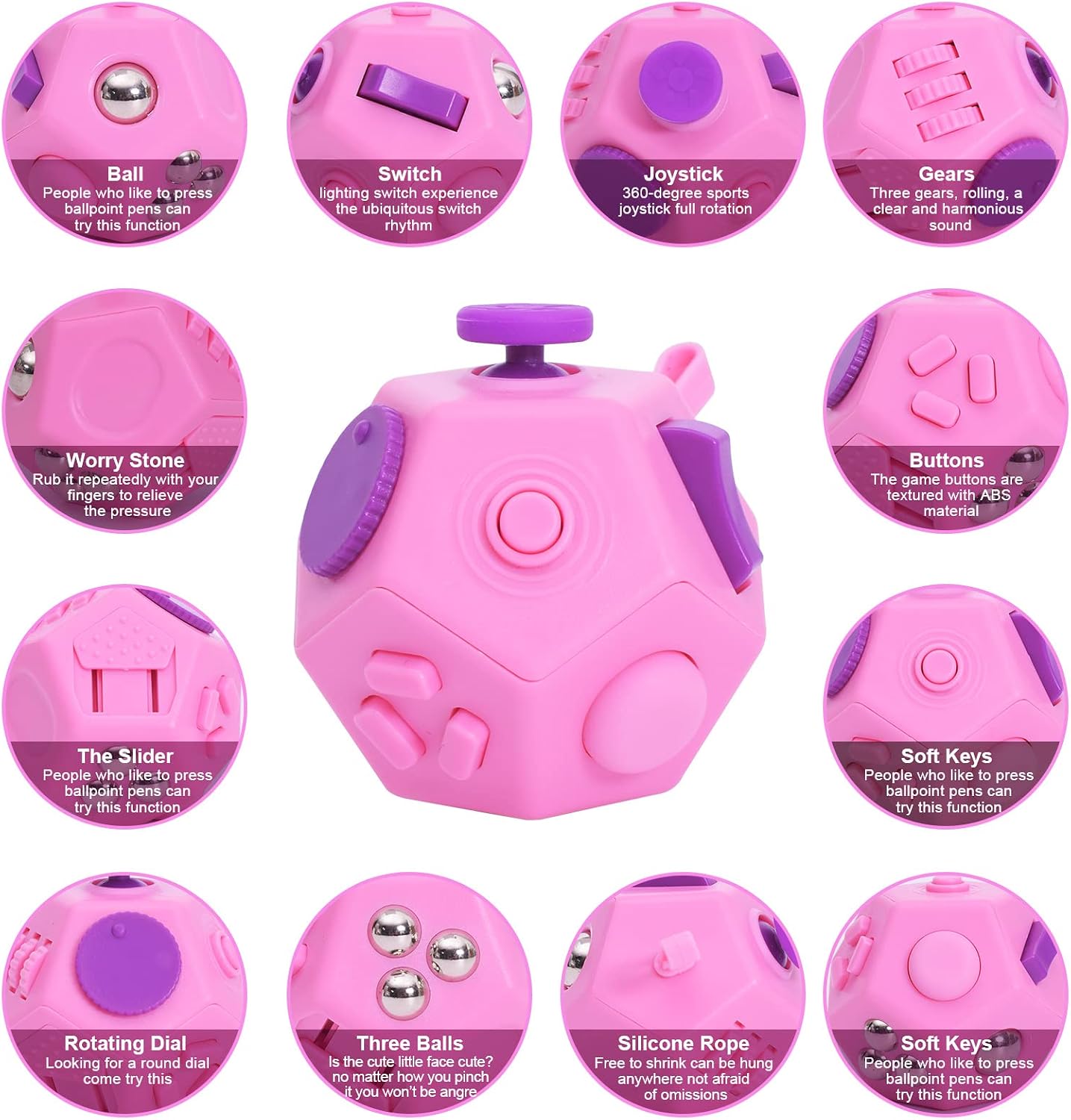 UOOEFUN Small Fidget Toys,12 Sided Fidget Toys,Mini Cube Toys Relief Stress,Autism and Anxiety Depression Anti for Kids Adults Improve Focus (Grey)