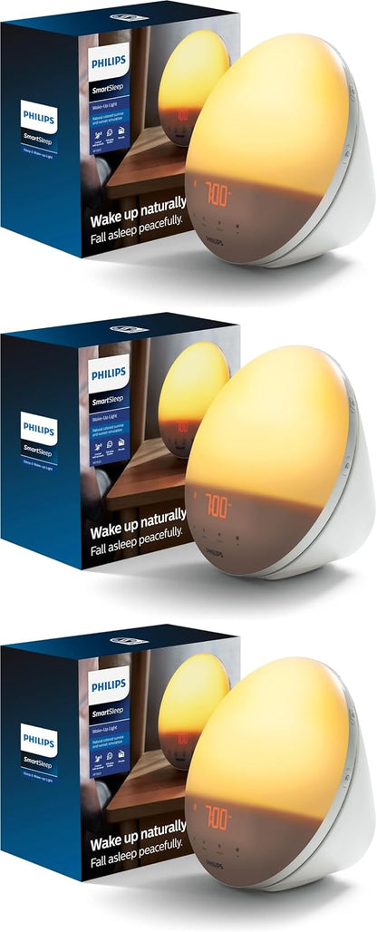 Philips SmartSleep Wake-up Light, Colored Sunrise and Sunset Simulation, 5 Natural Sounds, FM Radio & Reading Lamp, Tap Snooze, HF3520/60