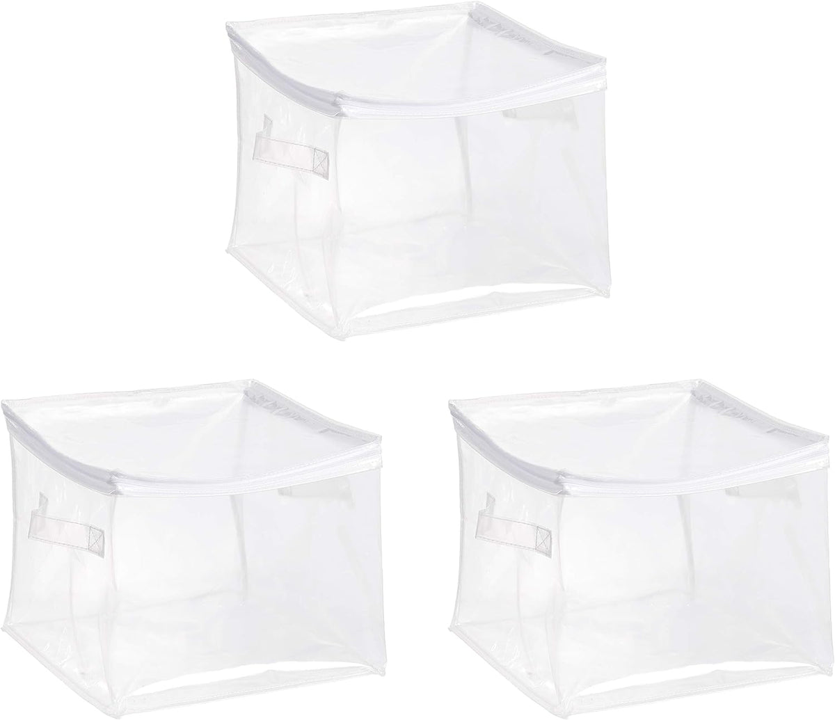 Amazon Basics Clear Zippered Storage Bags for Closet Organization, Stackable Clothing and Linen Storage Containers, 3-Pack