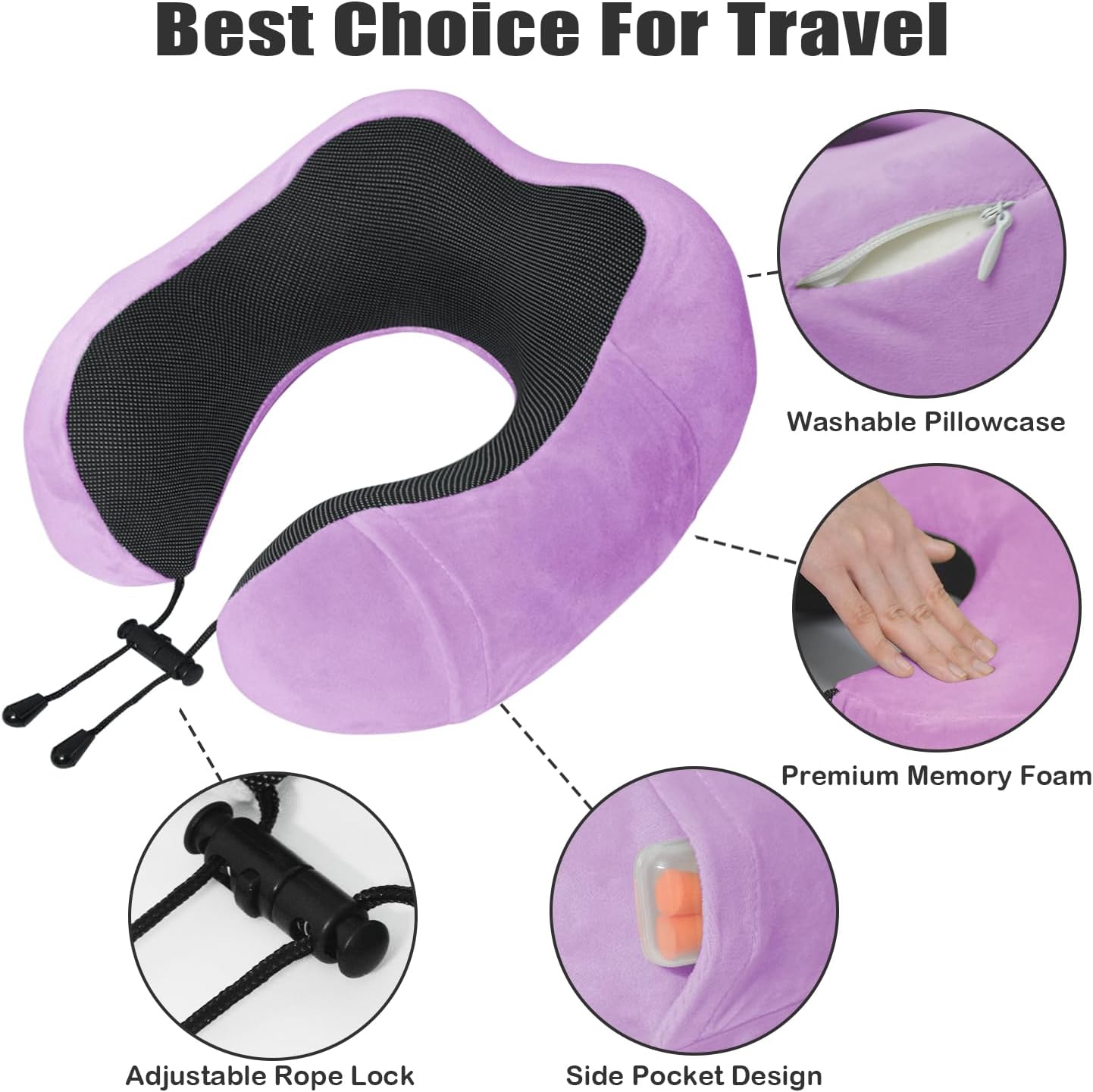 Travel Pillow, Memory Foam Neck Pillow for Traveling, U Shape Neck Pillow Airplane Portable Flight Pillow Travel Kit with 5D Contoured Eye Masks and Earplug for Plane Train Car Home Office