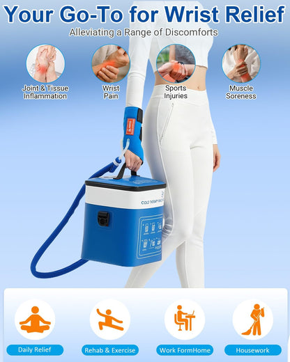 Cold Therapy Machine for Elbow, Ice Machine for Tennis Elbow&Post-Surgery Recovery, Cryotherapy Device with Temp Display & 3 Flow Modes, Adjustable Elbow Wrap for Arthritis, Bursitis, Swelling Relief