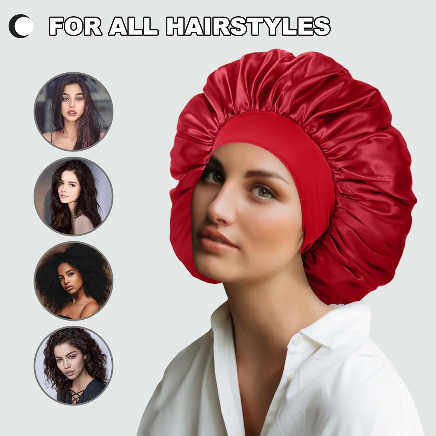 Extra Large Satin Bonnet Hair Cap for Women Men | 17inches, Jumbo Silk Sleep Cap, Wide Elastic Band for Braids Curly Hair Locs, Black