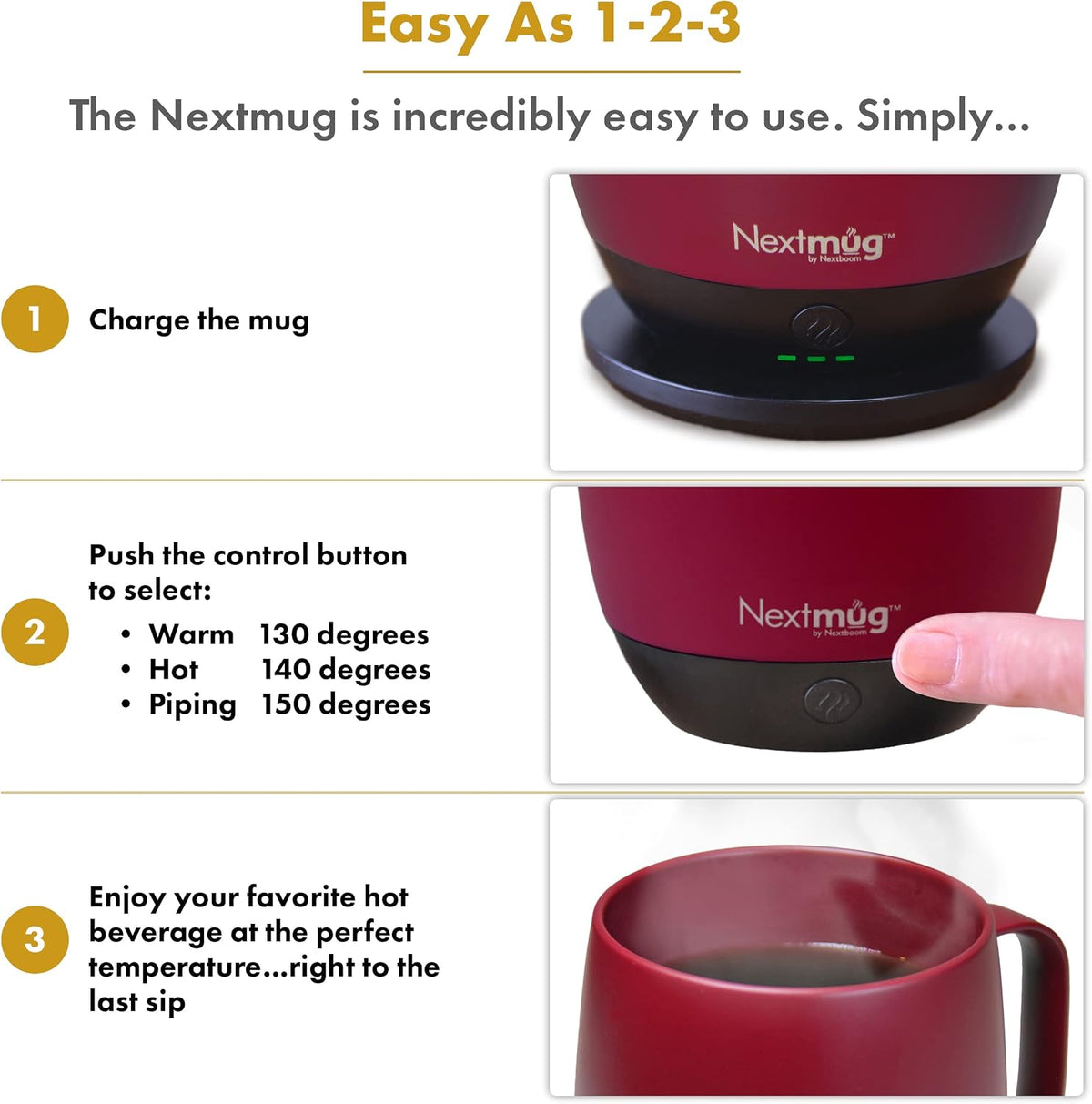 Nextmug - Temperature-Controlled, Self-Heating Coffee Mug