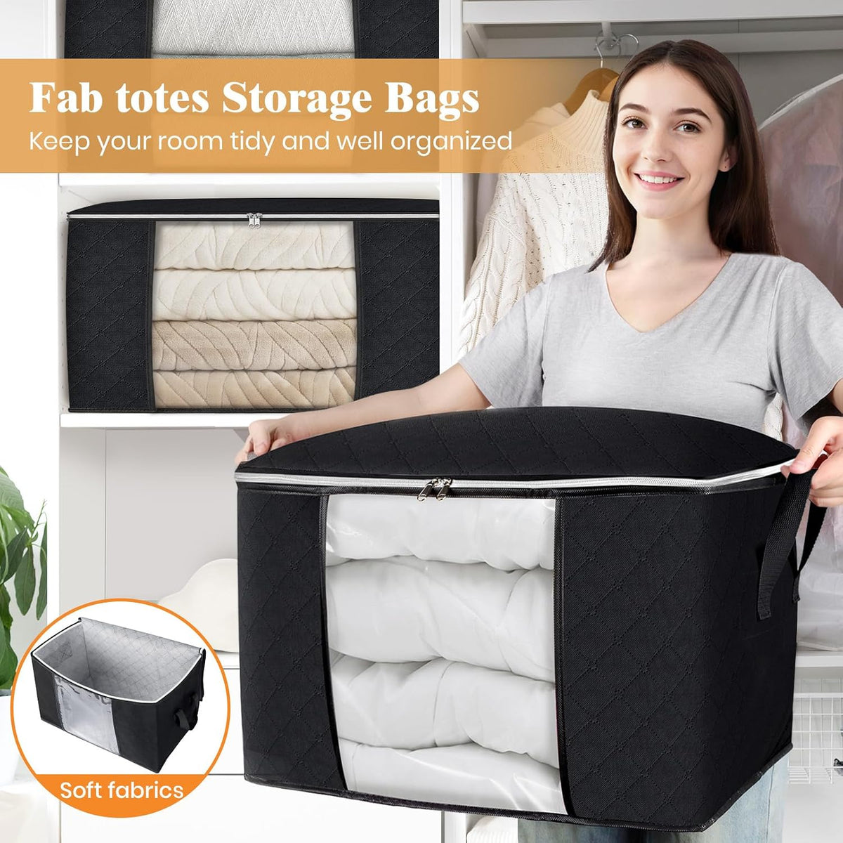 Fab totes Storage Bags for Clothes Blanket Storage Bins with Lids