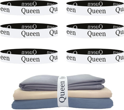 Bed Sheet Organizer Bands, Sheet Organizers and Storage Label Bands, Sheet Label for Bedding, Sheets Organizer for Closet,Sheet Keepers Linen Labels Bedding Bands (Queen)