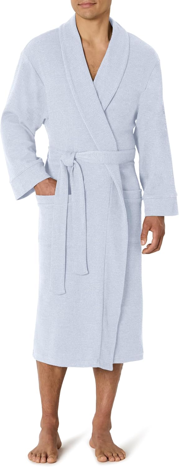 Amazon Essentials Men's Lightweight Cotton Waffle Bath Robe, Mid-Length Loungewear (Available in Big & Tall)