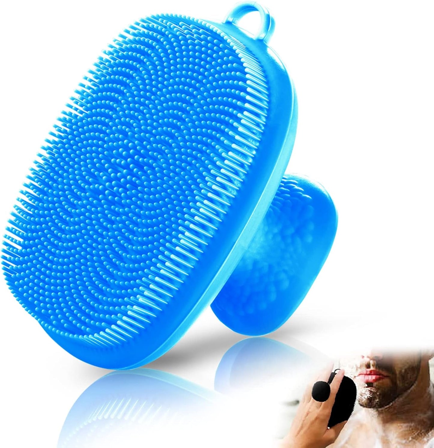 Back Scrubber for Shower & Face Scrubber, 2Pcs Silicone Exfoliating Brush Set with 17In Long Handle, Soft Body & Facial Cleansing Scrubber for Men Women
