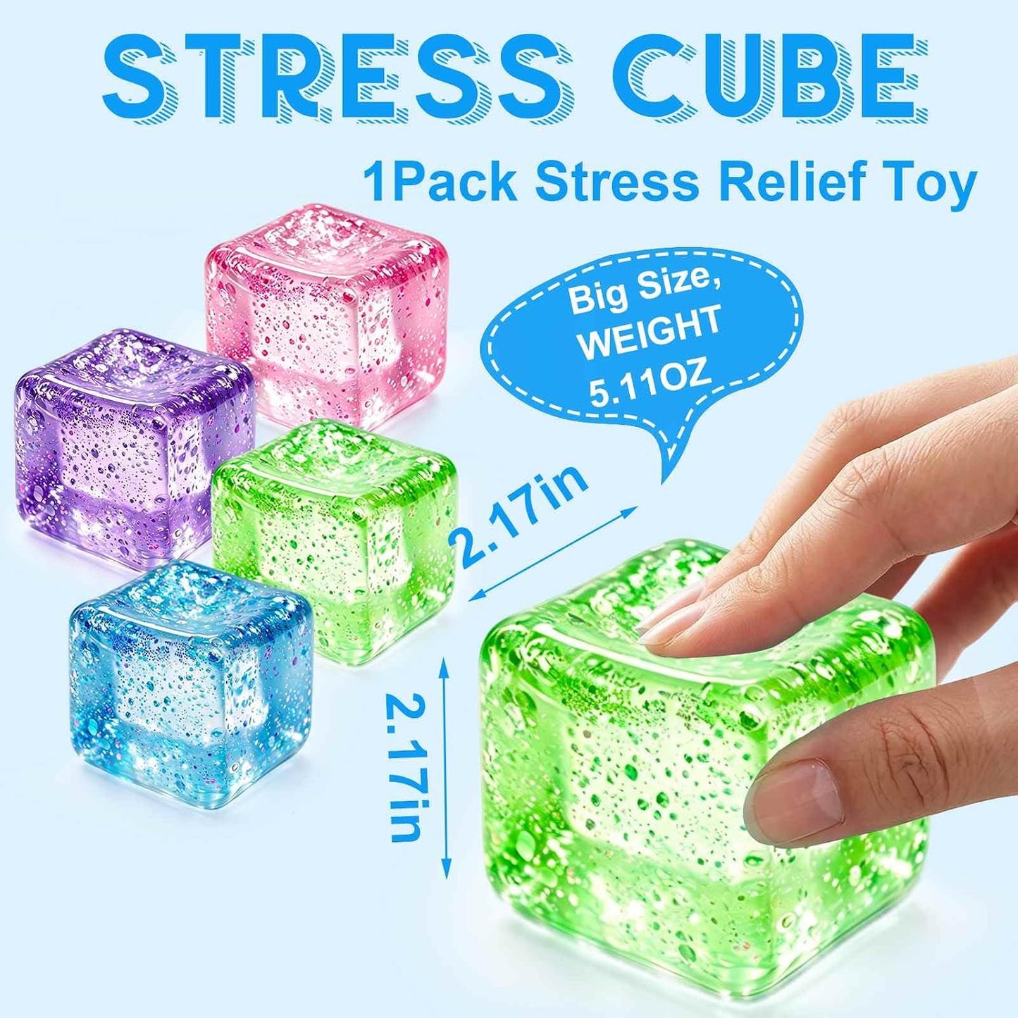 Square Squishy Squeeze Fidget Toys: Stress Relief Toys for Men Super Soft Slow Rising Cube - Sensory Desk Toys for Office Stress, Anxiety Relief & Focus - Cool Birthday Party Favors for Teens & Adults