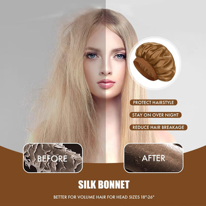 Satin Silk Bonnet for Sleeping, Double Layer Silk Sleep Cap for Men & Women, Soft Satin Lined Bonnet for Curly Hair