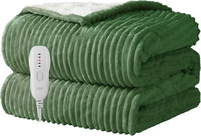 Texciting Heated Blanket Electric Blanket Throw 50''X60''-Heating Throw with 9 Heat Settings-2-10 Hours Auto Off,ETL Certified,Machine Washable (Green)