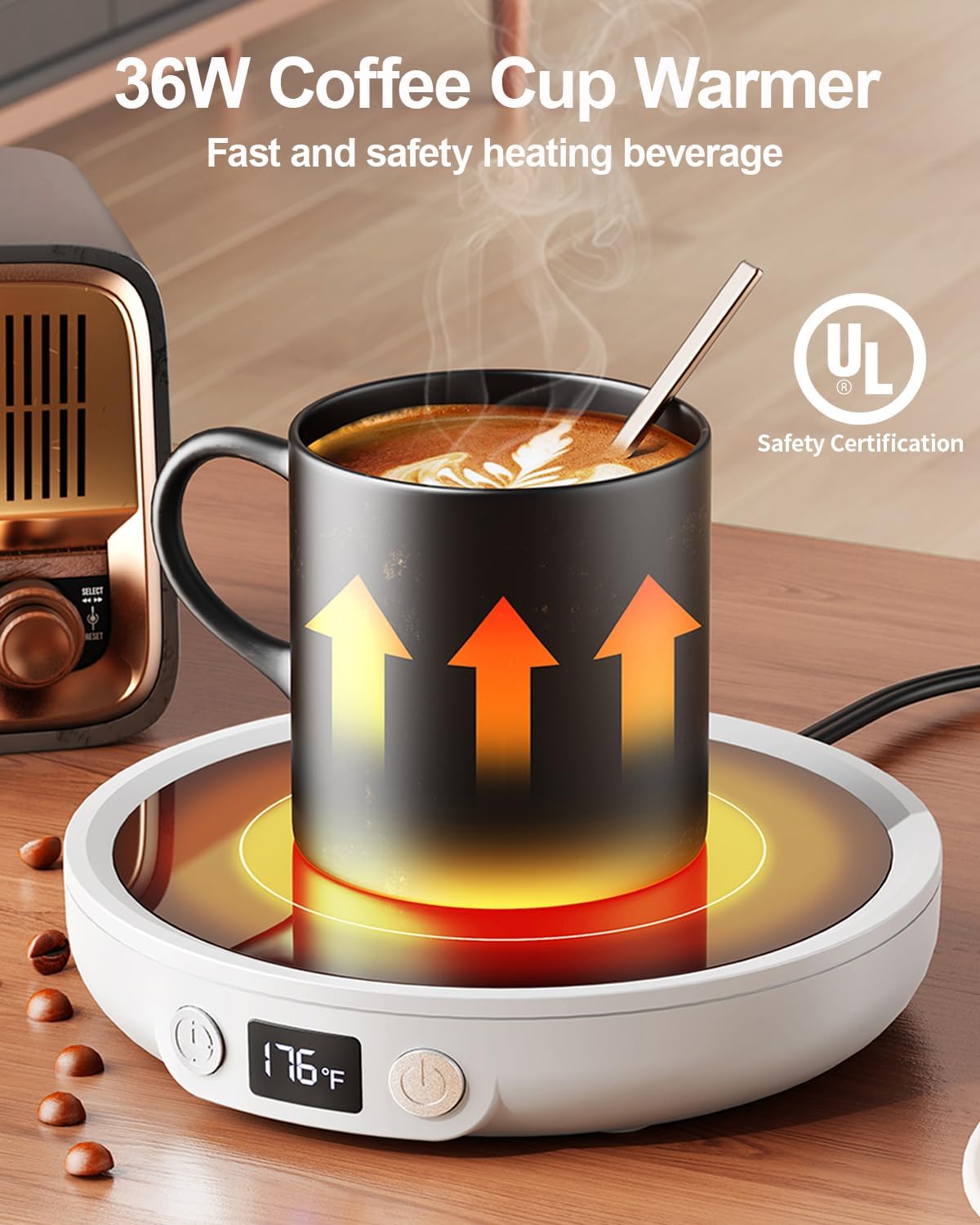 SWEETFULL Mug Warmer for Desk, Coffee Cup Warmer with Timer - Black