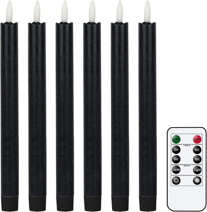 GenSwin Flameless Ivory Taper Candles Flickering with 10-Key Remote, Battery Operated Led Warm 3D Wick Light Window Candles Real Wax Pack of 6, Christmas Home Wedding Decor(0.78 X 9.64 Inch)