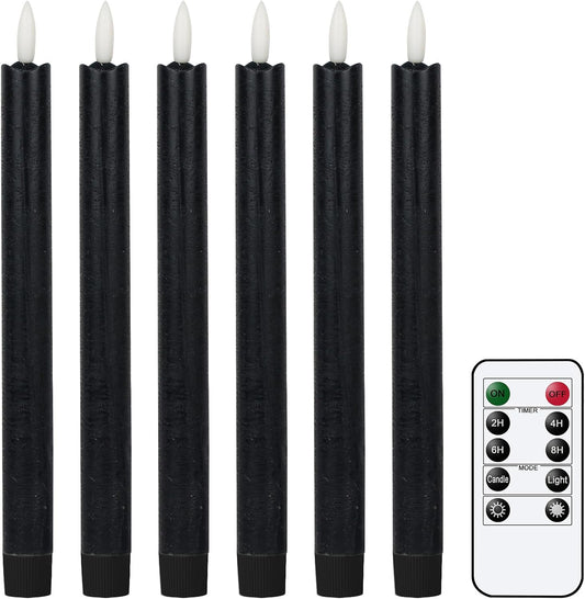 GenSwin Flameless Ivory Taper Candles Flickering with 10-Key Remote, Battery Operated Led Warm 3D Wick Light Window Candles Real Wax Pack of 6, Christmas Home Wedding Decor(0.78 X 9.64 Inch)