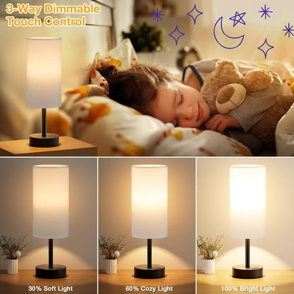 Dicoool Touch Bedside Table Lamp with USB - 3 Way Dimmable Wood Lamp for Bedroom Nightstand, Desk Lamp with Charging Station for Dorm, Living Room, Office, Kids Room, Small, 14in