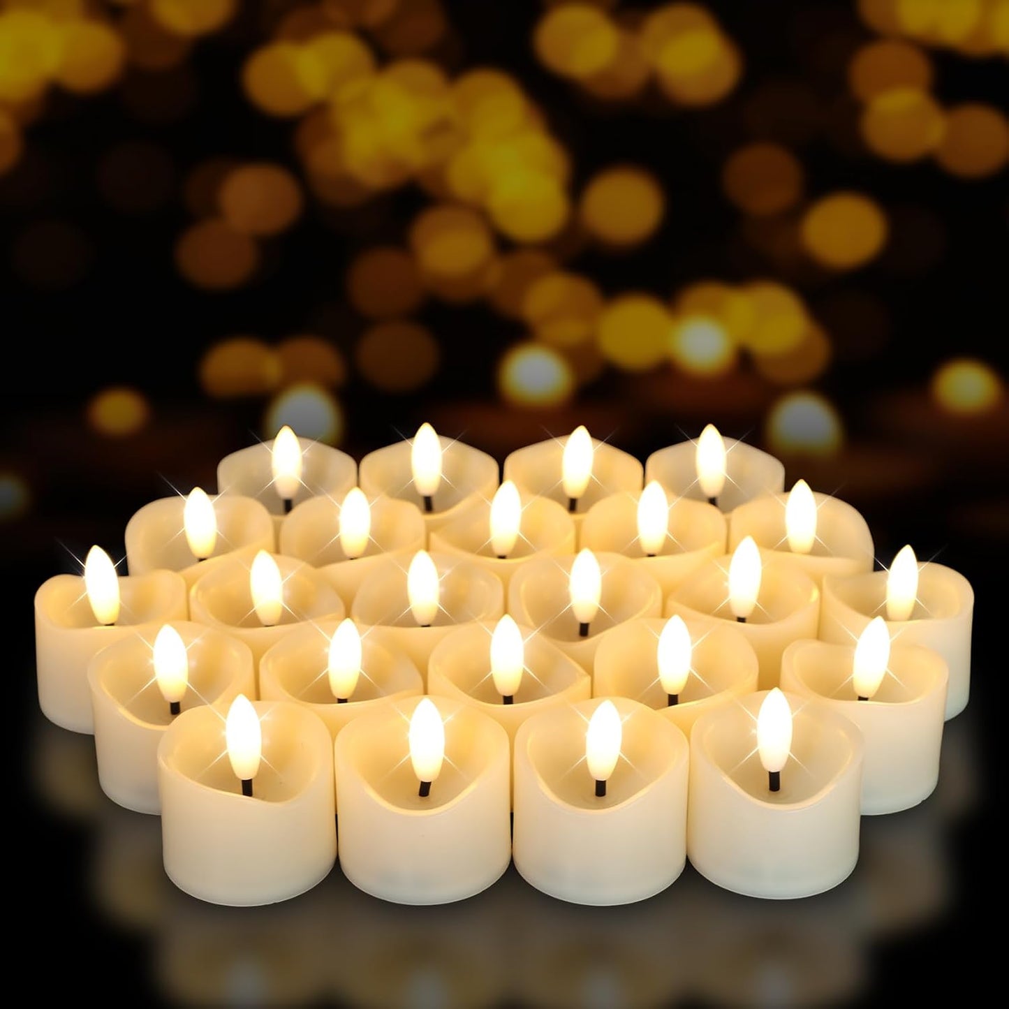 24 Pack Flameless Tealight Candles Battery Operated Tea Lights, Realistic Flickering Electric LED Tea Lights, 3D Wick Fake Tea Lights for Votive, Festival, Party, Wedding Decor
