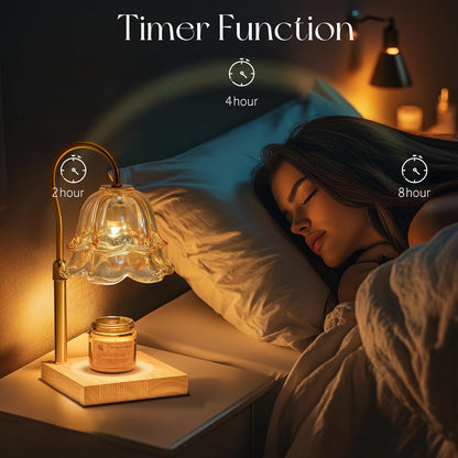 Candeldo Candle Warmer Lamp with Timer: Flower Gold Candle Lamps Height Adjustable Wax Melt House Warming Gifts New Home Decor Mothers Day Birthday Gift for Women Mom