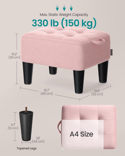 SONGMICS Foot Stool with Legs, Small Footstool Ottoman, Linen-Look Fabric Seat with Thick Cushion, for Living Room, Bedroom, Entryway, 330 lb Weight Capacity, Dark Gray ULOM502G01