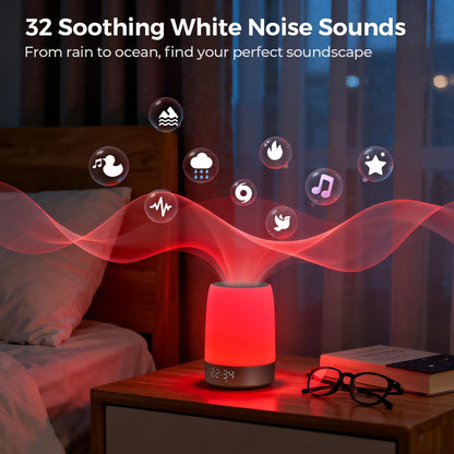 Smart Red Light Therapy Lamp & Sleep Sound Machine for Bedroom with Alarm Clock, 32 White Noises Sound Machine, Night Light with App Control, 5-Level Red Light (620–690nm), 2600mAh Battery（Large）