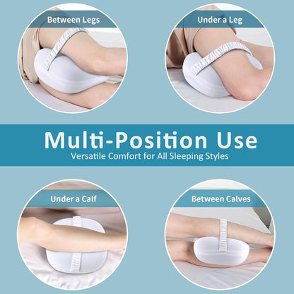 beslovo Side Sleeper Knee Pillow, Memory Foam Leg Pillow, Ergonomic Between Leg Pillow Eases Back Hip Pain, Spine Alignment Sciatica Relief, Knee Pillow with Ice Silk Cover and Elastic Strap (White)