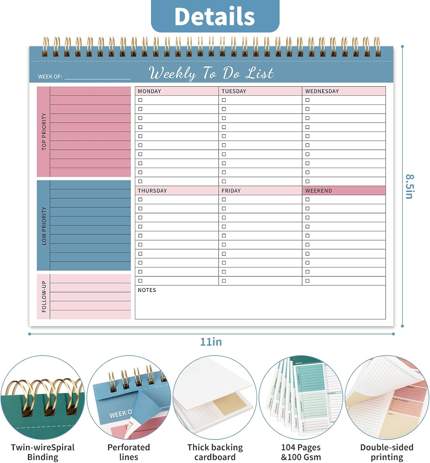 104 Pgs To Do List Notepad, 52 Undated Sheets Duplex-printed