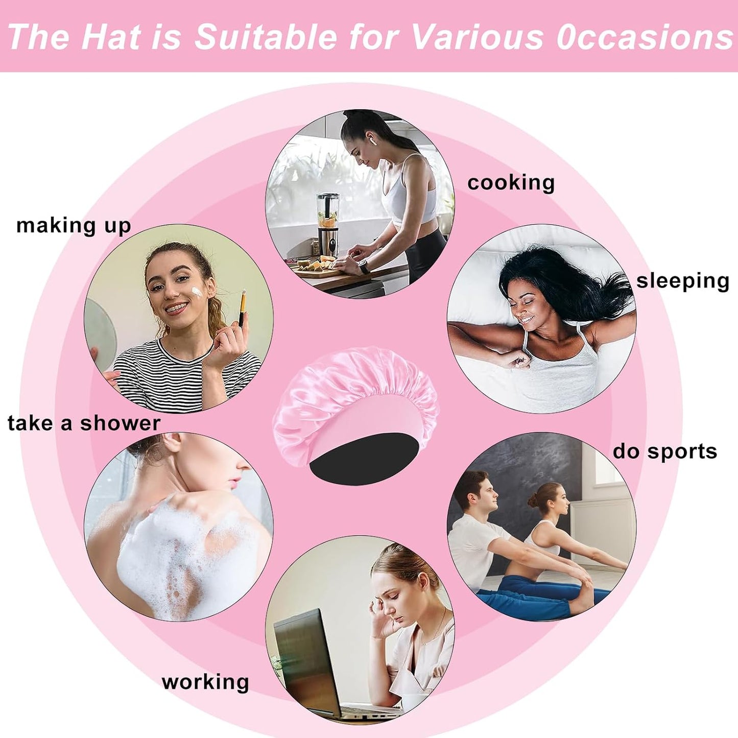 4Pcs Silk Satin Bonnets for Sleeping - Elastic Wide Band Wrap for Black Women Men,Silk Bonnets for Curly Hair,Large Hair Cap for Sleeping (Black+Wine Red+Purple+Brown)