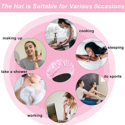 4Pcs Silk Satin Bonnets for Sleeping - Elastic Wide Band Wrap for Black Women Men,Silk Bonnets for Curly Hair,Large Hair Cap for Sleeping (Black+Wine Red+Purple+Brown)